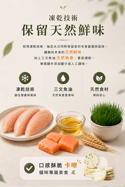 凍乾雞胸肉貓草餅 60克 (含三文魚油、牛磺酸、維他命)